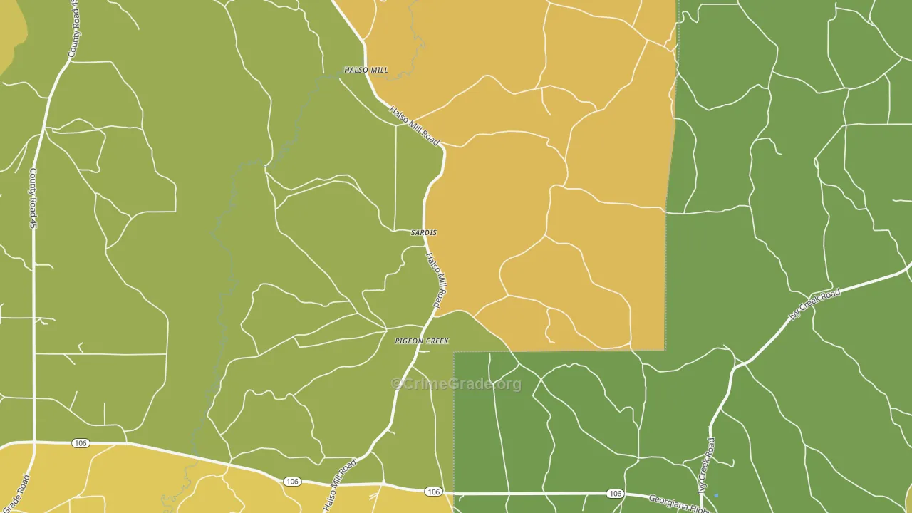 Pigeon Creek, AL Map of Vehicle Theft Rates