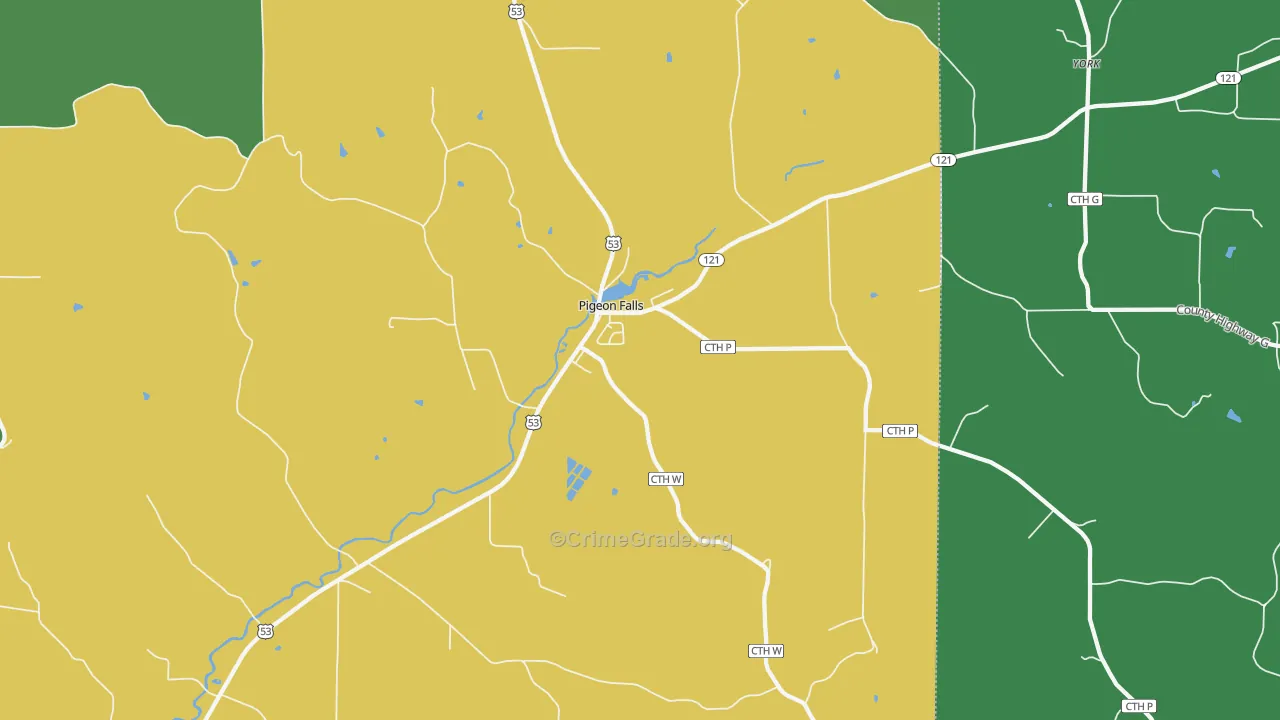 Pigeon Falls, WI Map of Vehicle Theft Rates