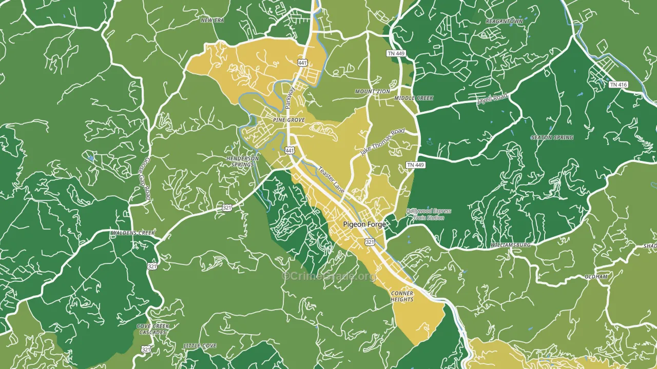 Pigeon Forge, TN Map of Vehicle Theft Rates