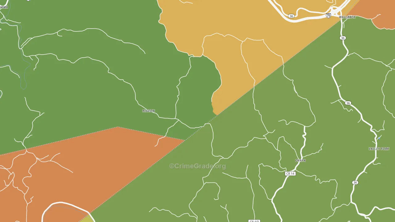 Pigeon, WV Map of Vehicle Theft Rates
