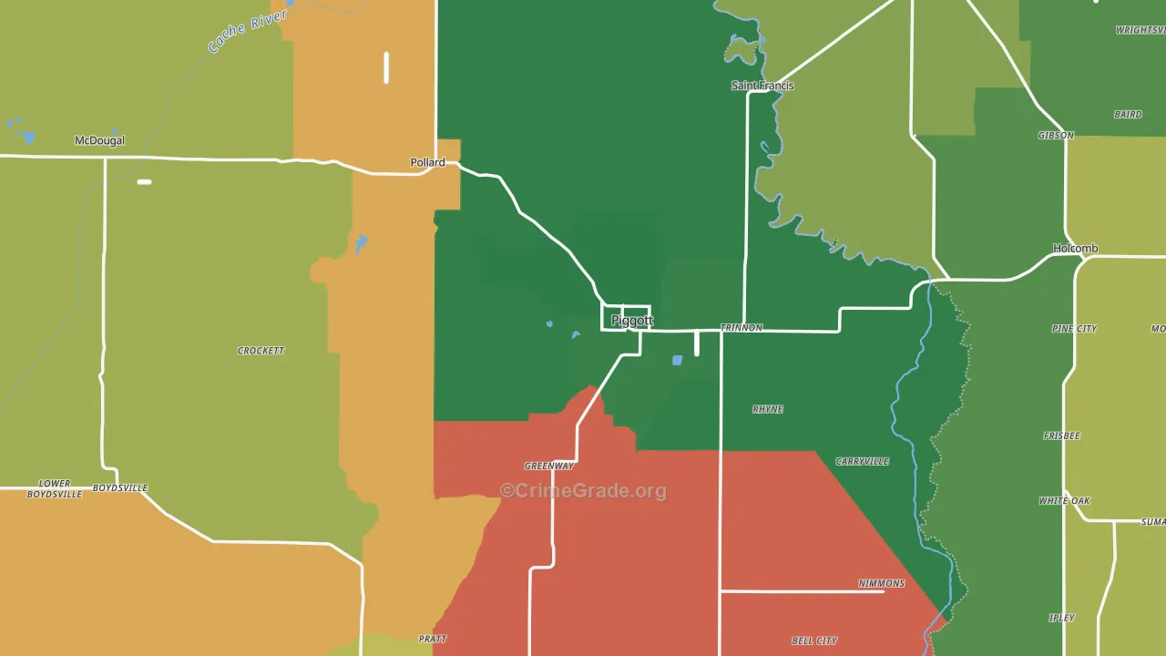 Piggott, AR Map of Vehicle Theft Rates