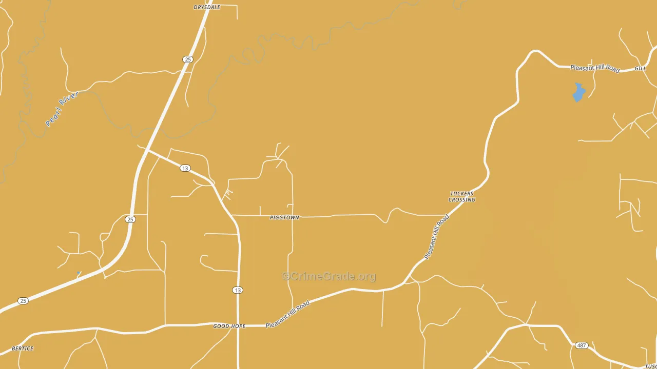 Piggtown, MS Map of Vehicle Theft Rates