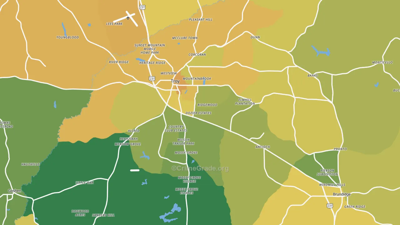 Pike County, AL Map of Vehicle Theft Rates