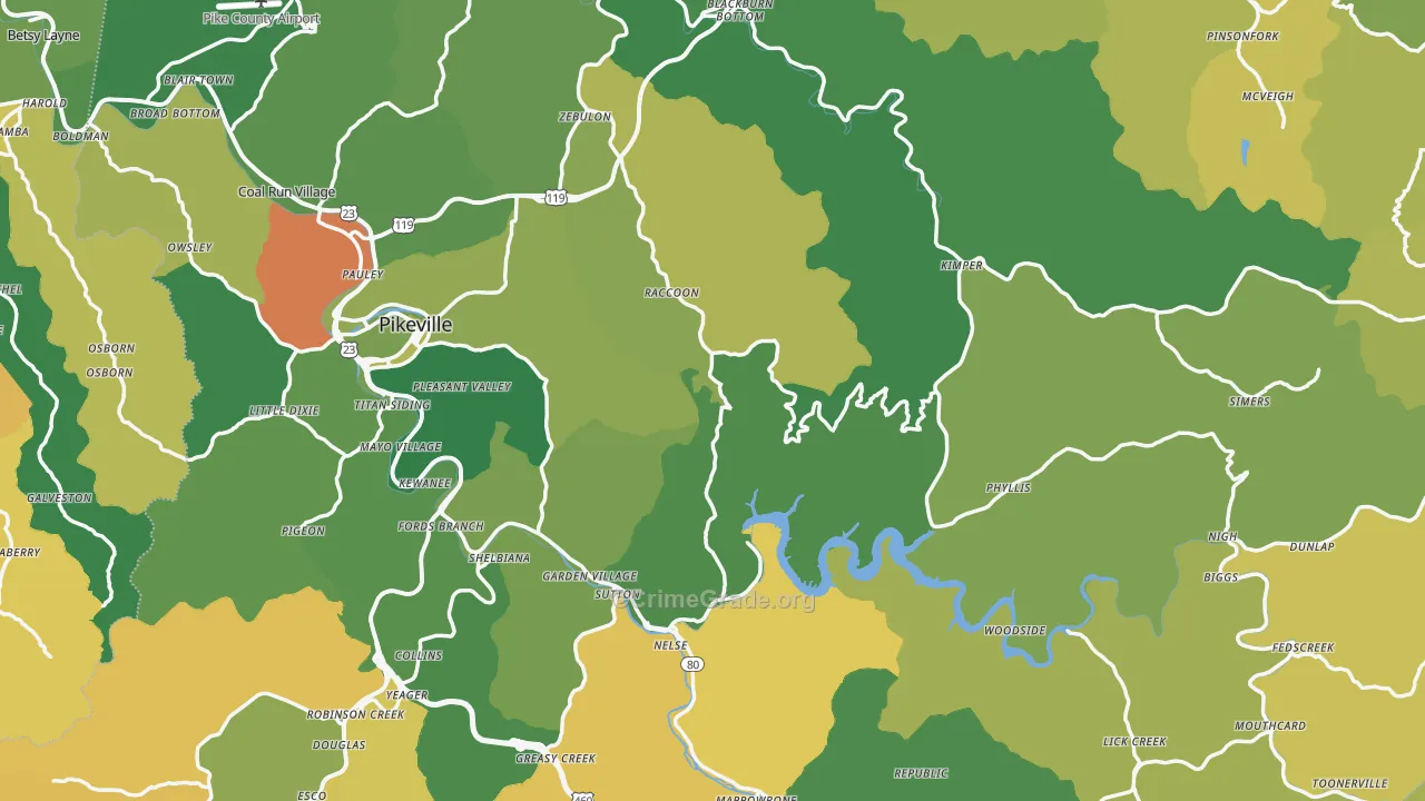Pike County, KY Map of Vehicle Theft Rates
