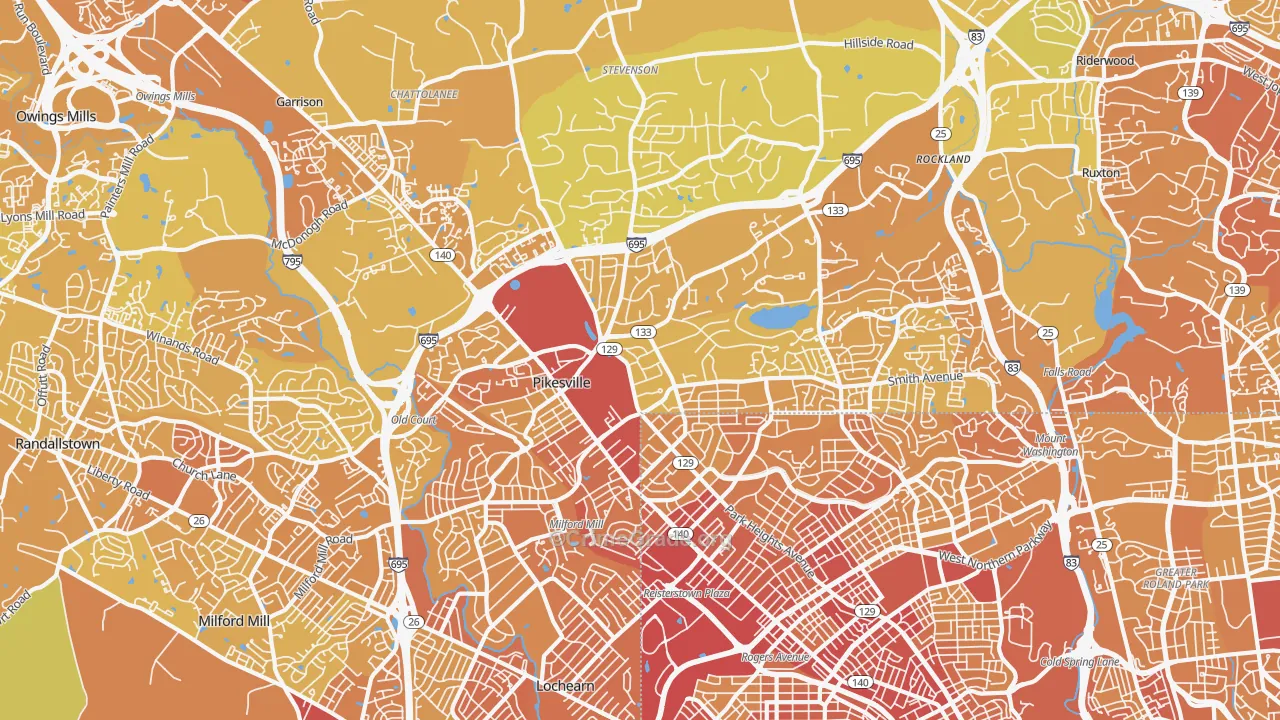 Pikesville, MD Map of Vehicle Theft Rates