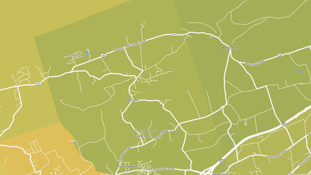 Piketown, PA Map of Vehicle Theft Rates