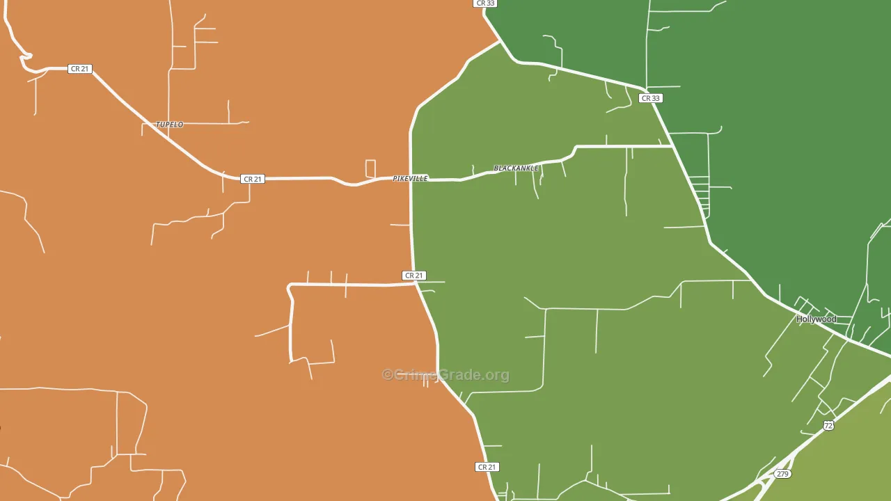 Pikeville, AL Map of Vehicle Theft Rates