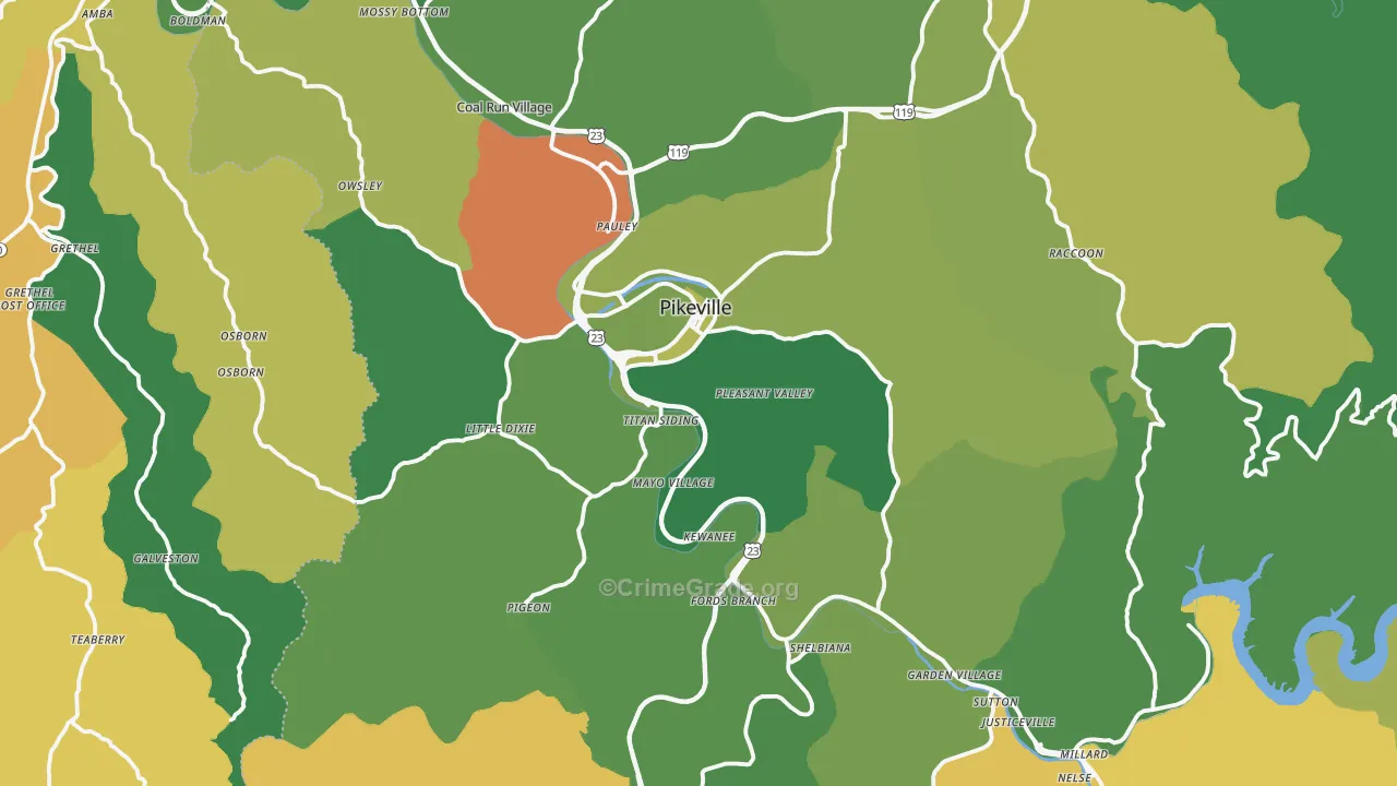 Pikeville, KY Map of Vehicle Theft Rates