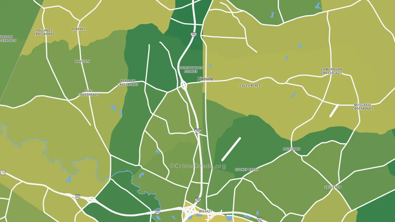 Pikeville, NC Map of Vehicle Theft Rates