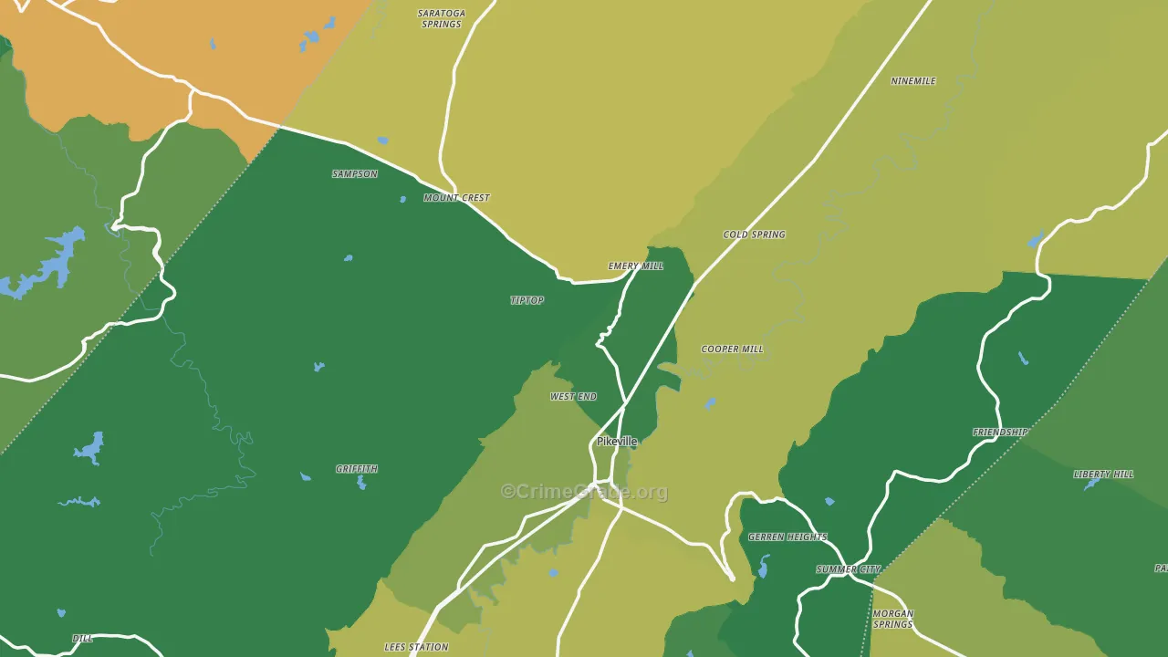 Pikeville, TN Map of Vehicle Theft Rates
