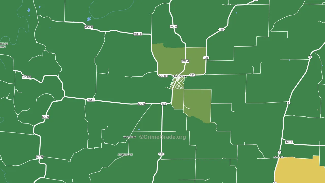 Pilot Grove, MO Map of Vehicle Theft Rates