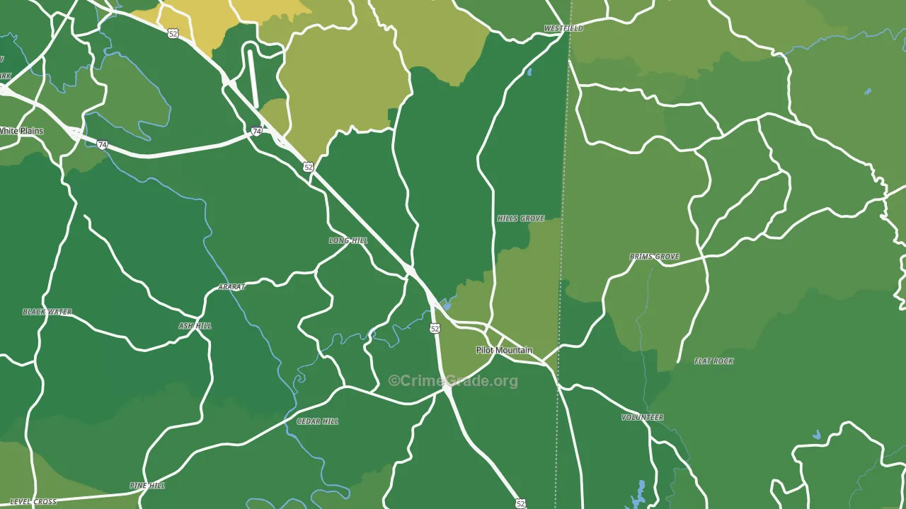 Pilot Mountain, NC Map of Vehicle Theft Rates