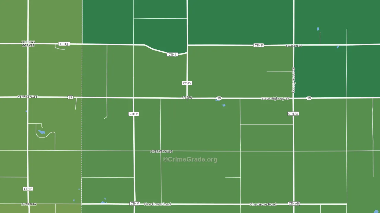 Pilsen, WI Map of Vehicle Theft Rates