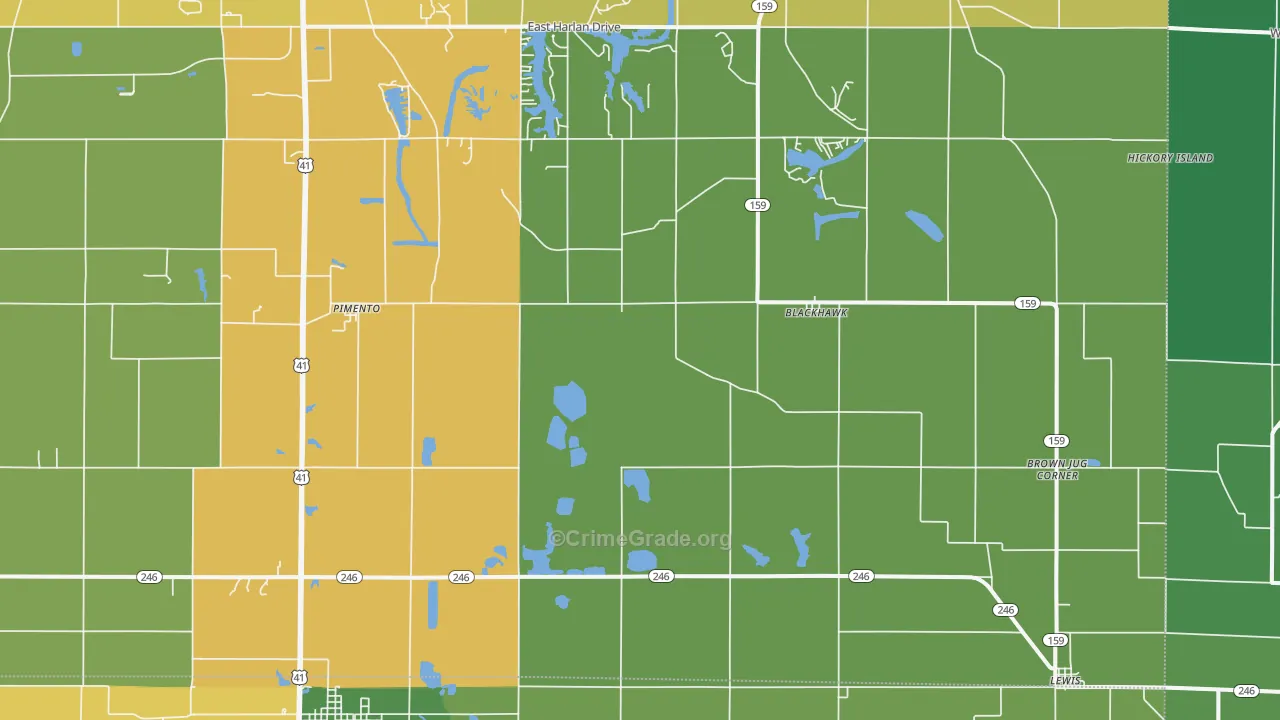 Pimento, IN Map of Vehicle Theft Rates