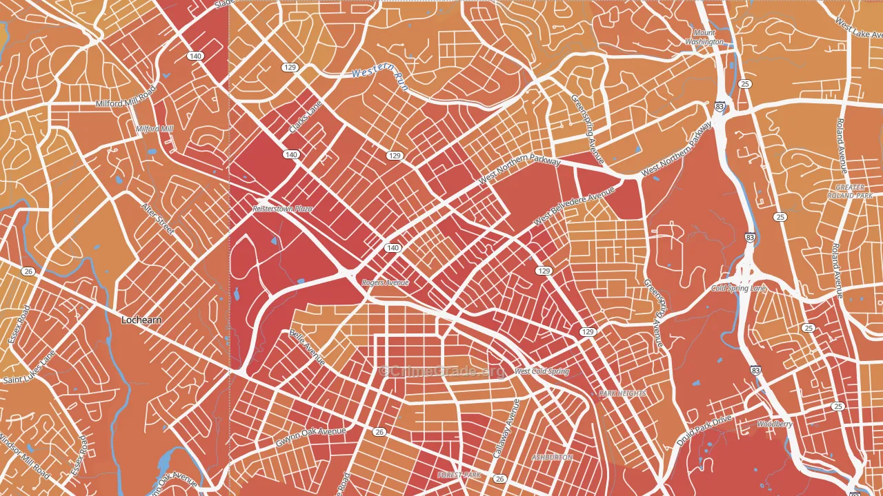 Pimlico, Baltimore, MD Map of Vehicle Theft Rates