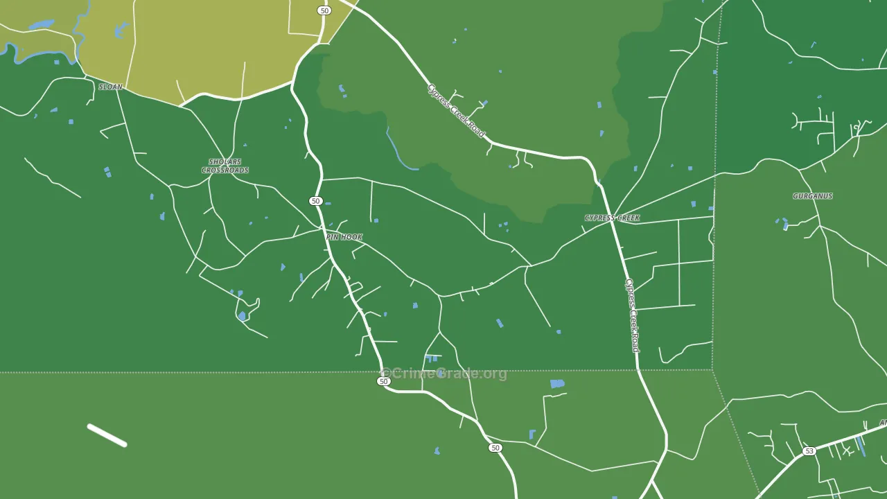 Pin Hook, NC Map of Vehicle Theft Rates