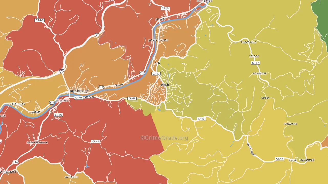 Pinch, WV Map of Vehicle Theft Rates