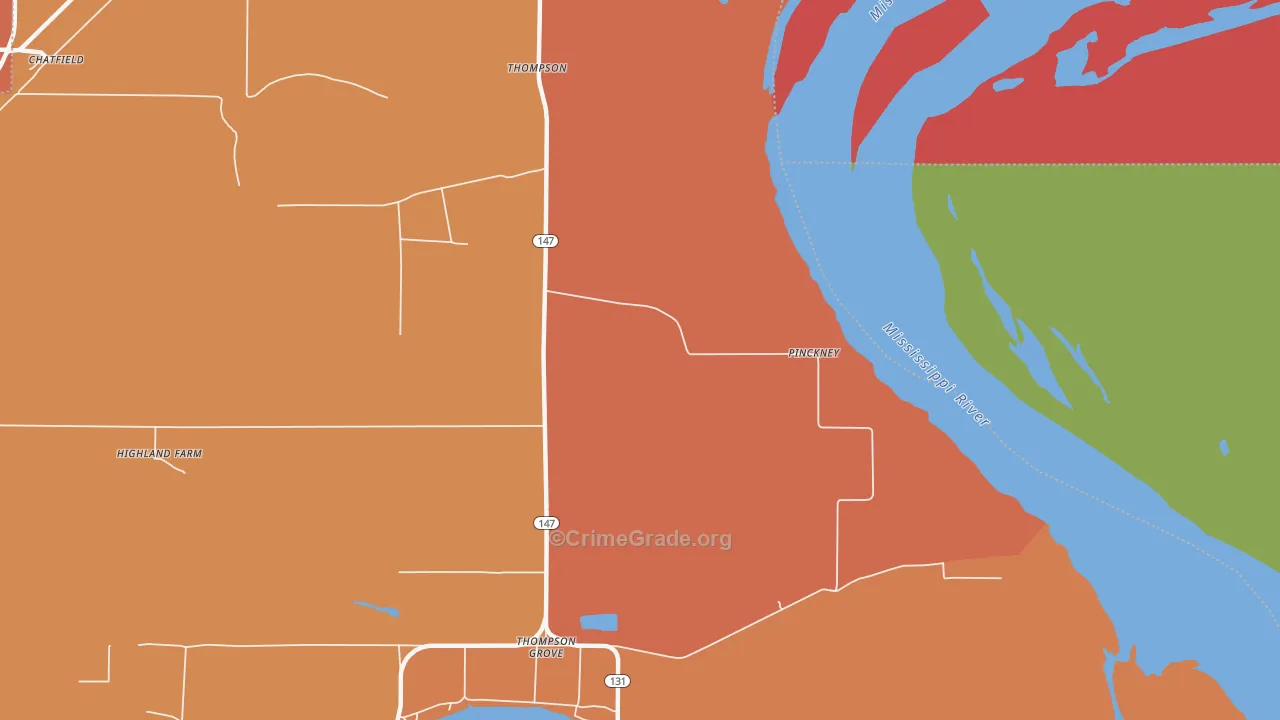 Pinckney, AR Map of Vehicle Theft Rates