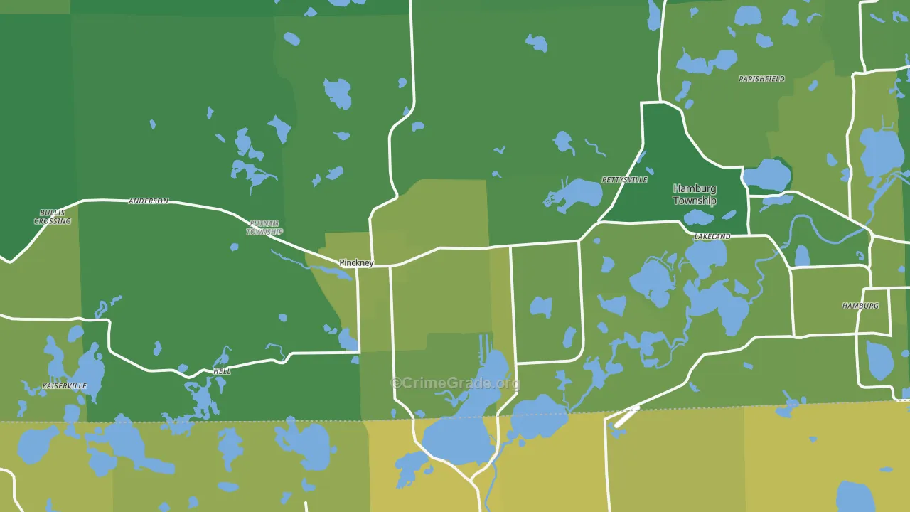 Pinckney, MI Map of Vehicle Theft Rates