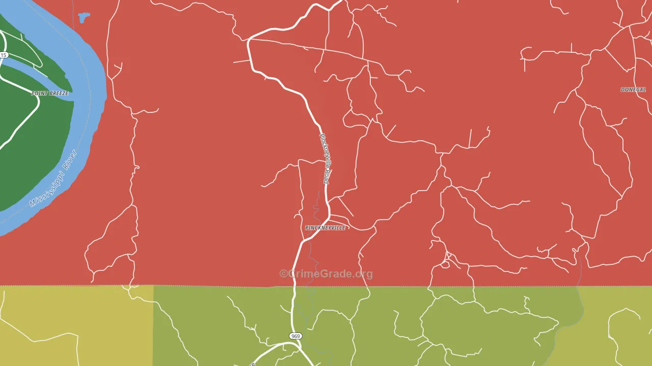 Pinckneyville, MS Map of Vehicle Theft Rates