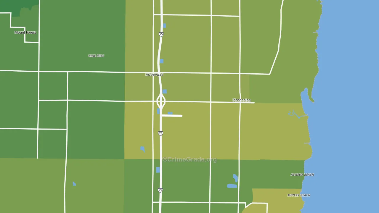 Pinconning, MI Map of Vehicle Theft Rates