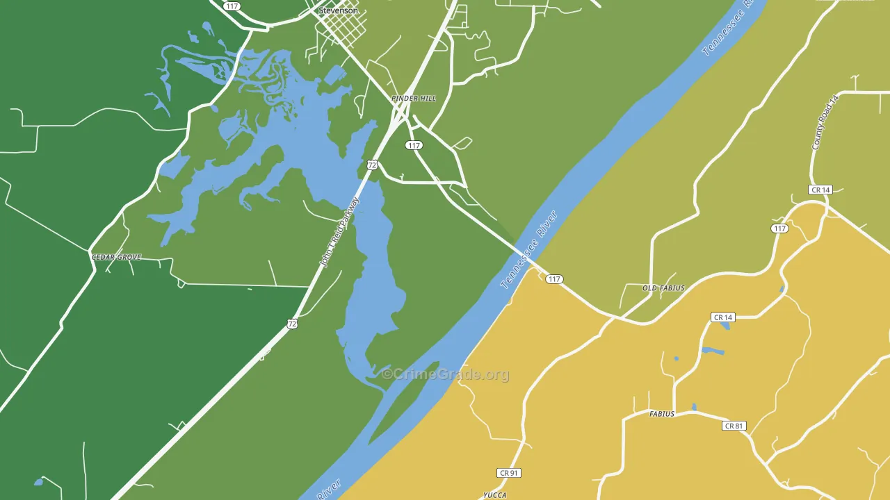 Pinder Hill, AL Map of Vehicle Theft Rates