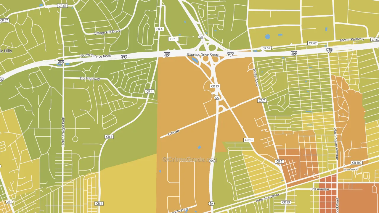 Pine Aire, NY Map of Vehicle Theft Rates