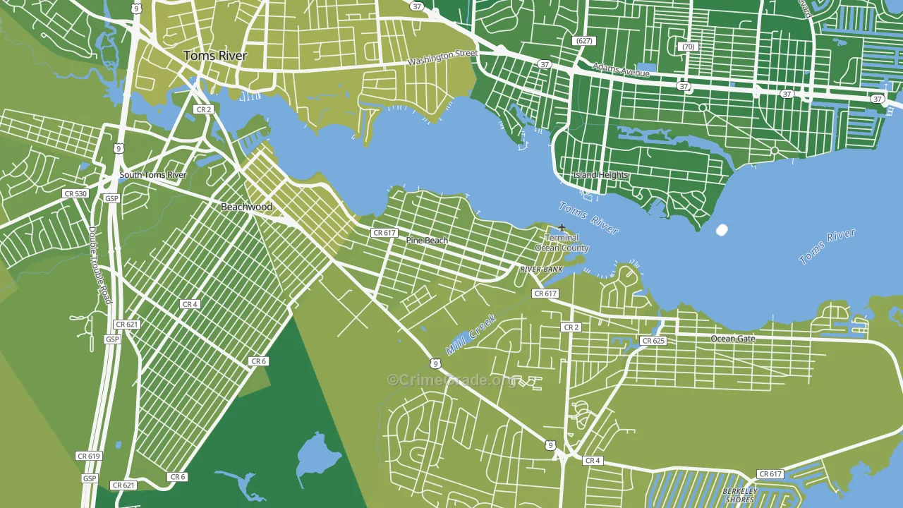 Pine Beach, NJ Map of Vehicle Theft Rates