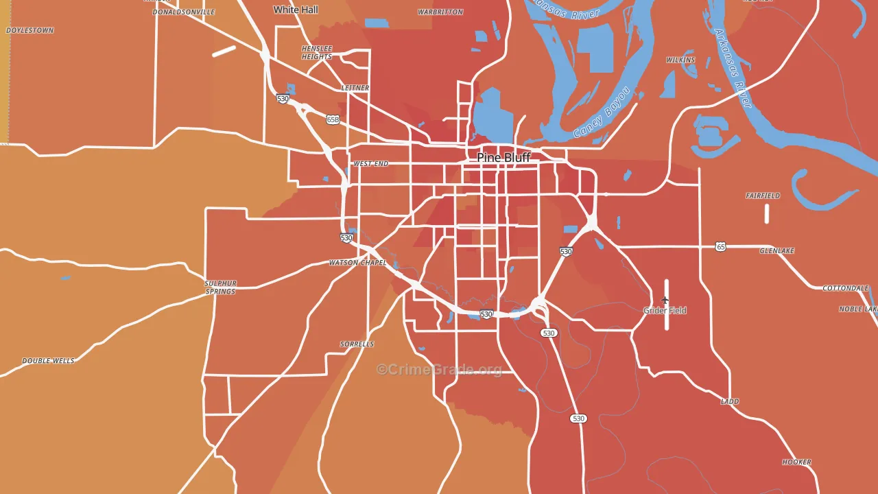 Pine Bluff, AR Map of Vehicle Theft Rates