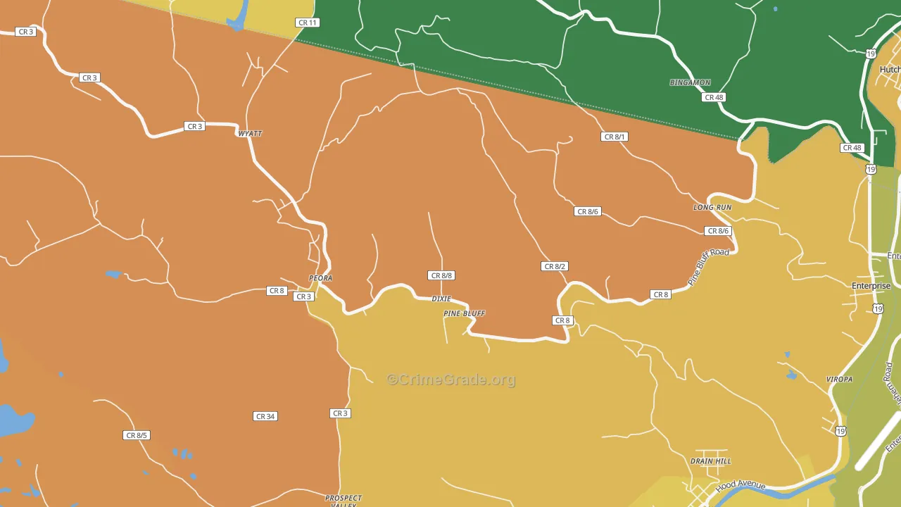 Pine Bluff, WV Map of Vehicle Theft Rates