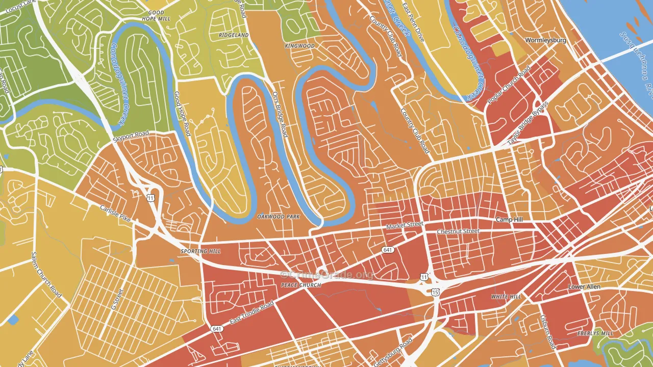 Pine Brook, Camp Hill, PA Map of Vehicle Theft Rates