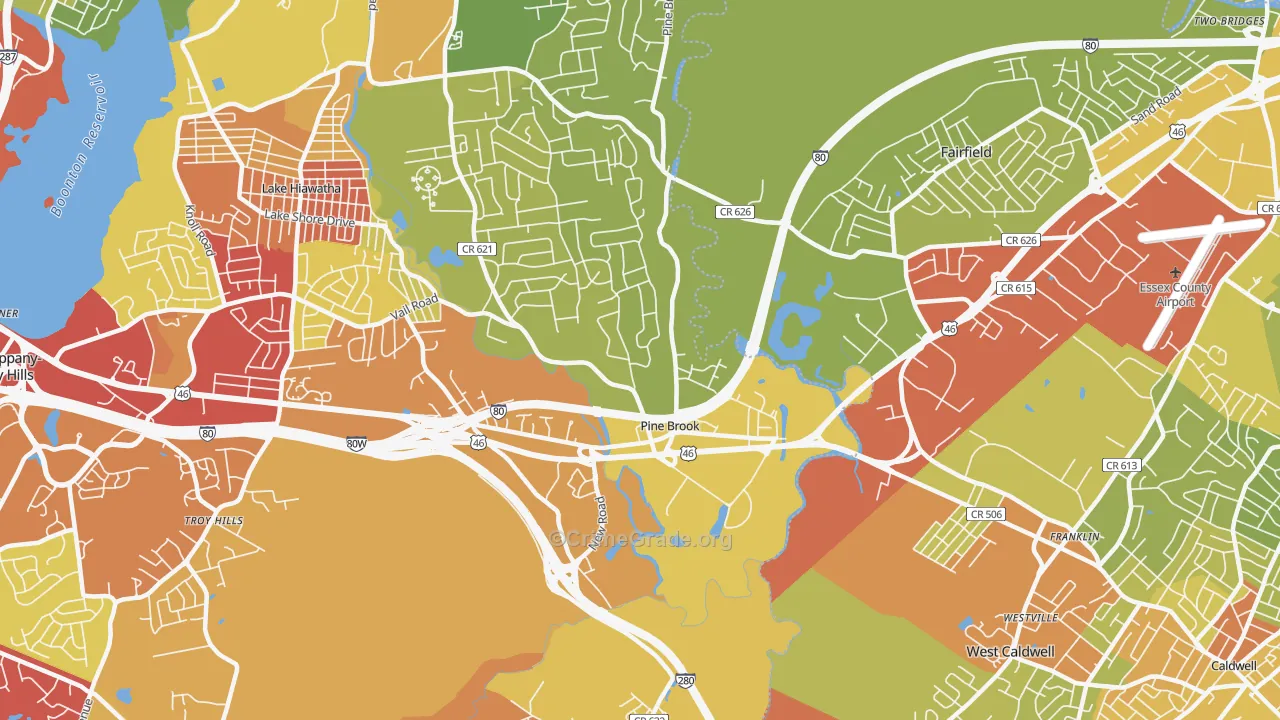 Pine Brook, NJ Map of Vehicle Theft Rates