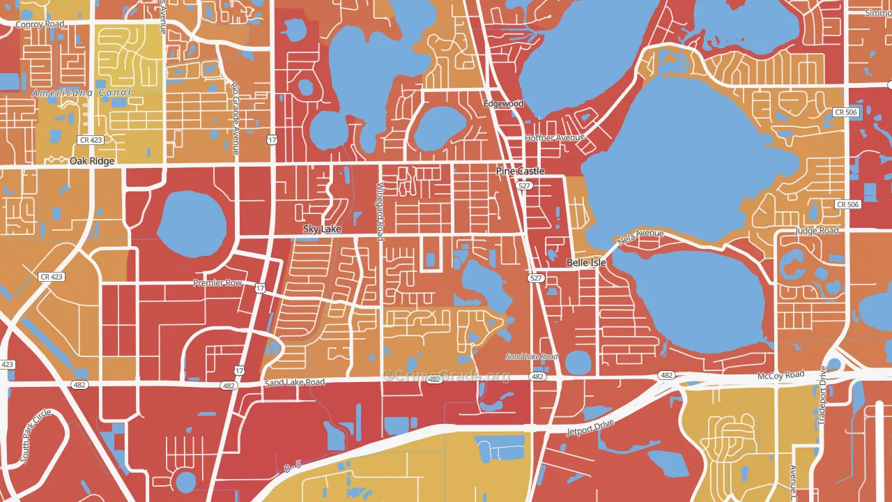 Pine Castle, FL Map of Vehicle Theft Rates
