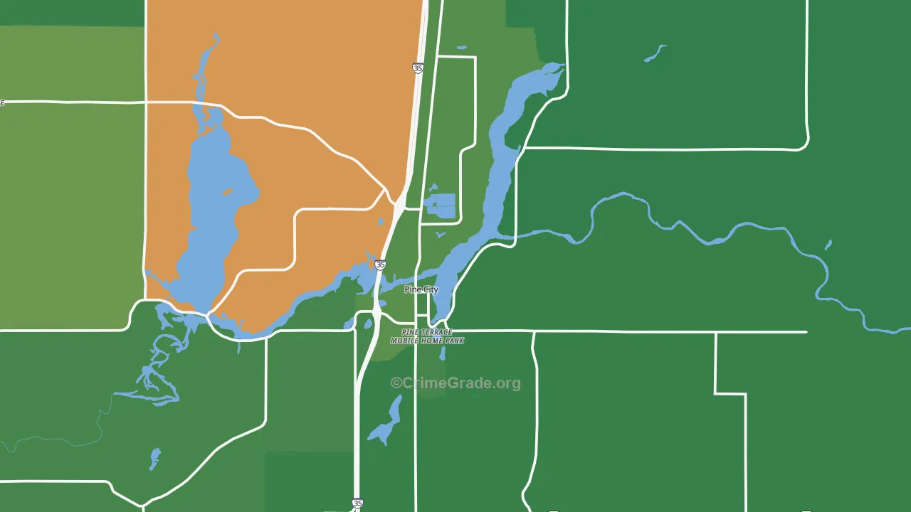 Pine City, MN Map of Vehicle Theft Rates