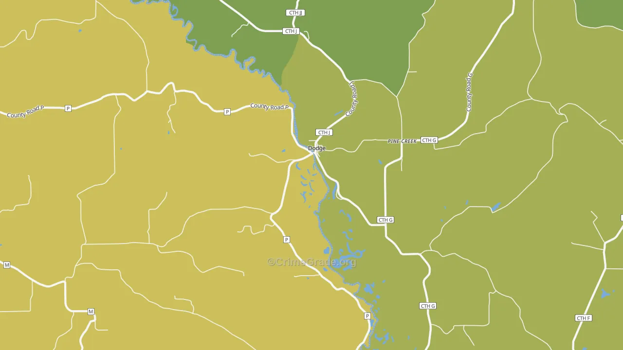 Pine Creek, WI Map of Vehicle Theft Rates