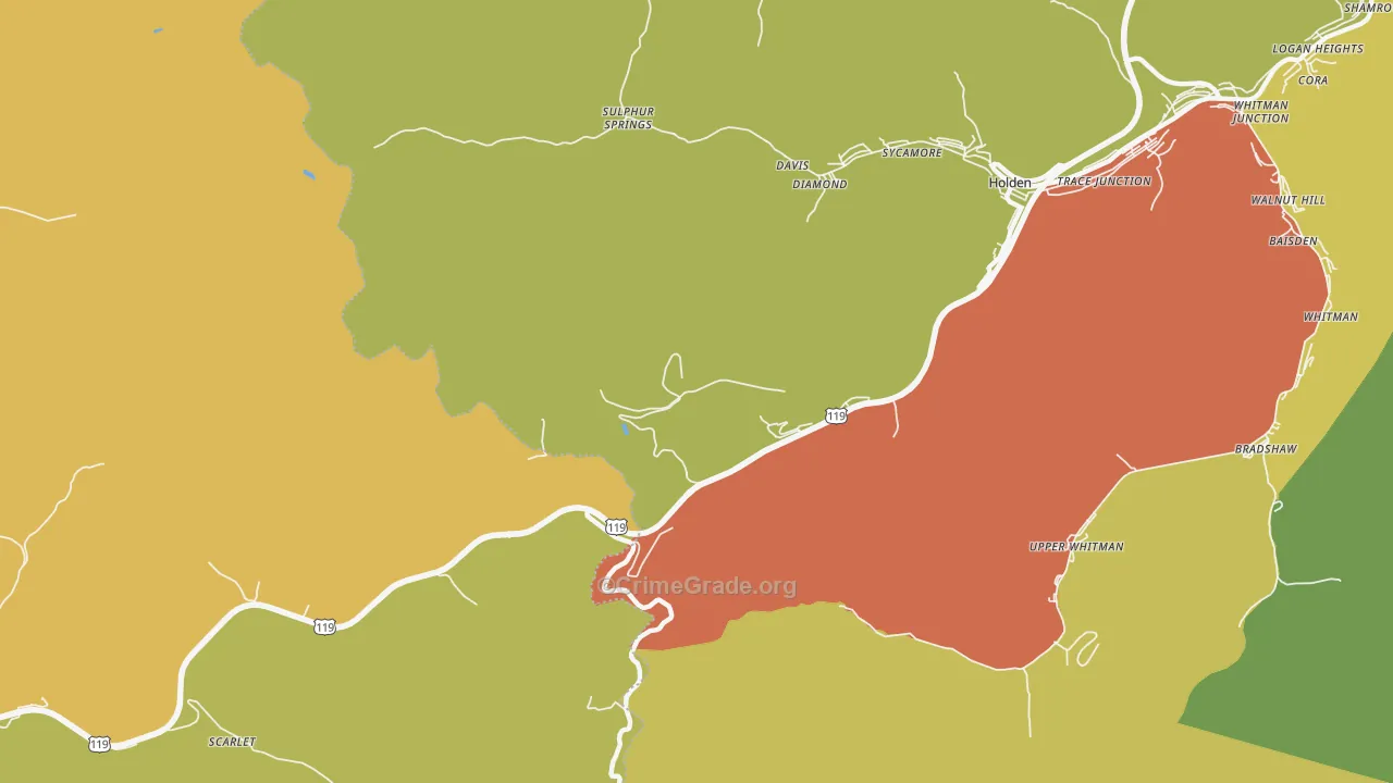 Pine Creek, WV Map of Vehicle Theft Rates