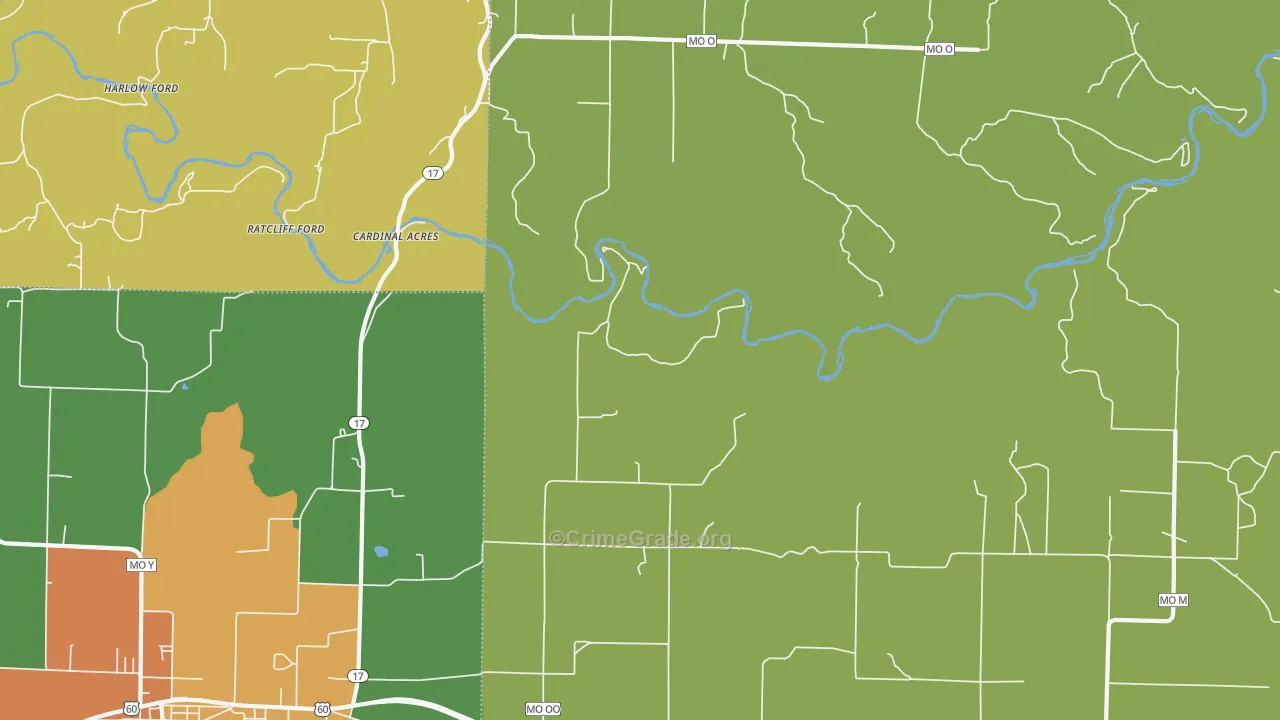 Pine Crest, MO Map of Vehicle Theft Rates