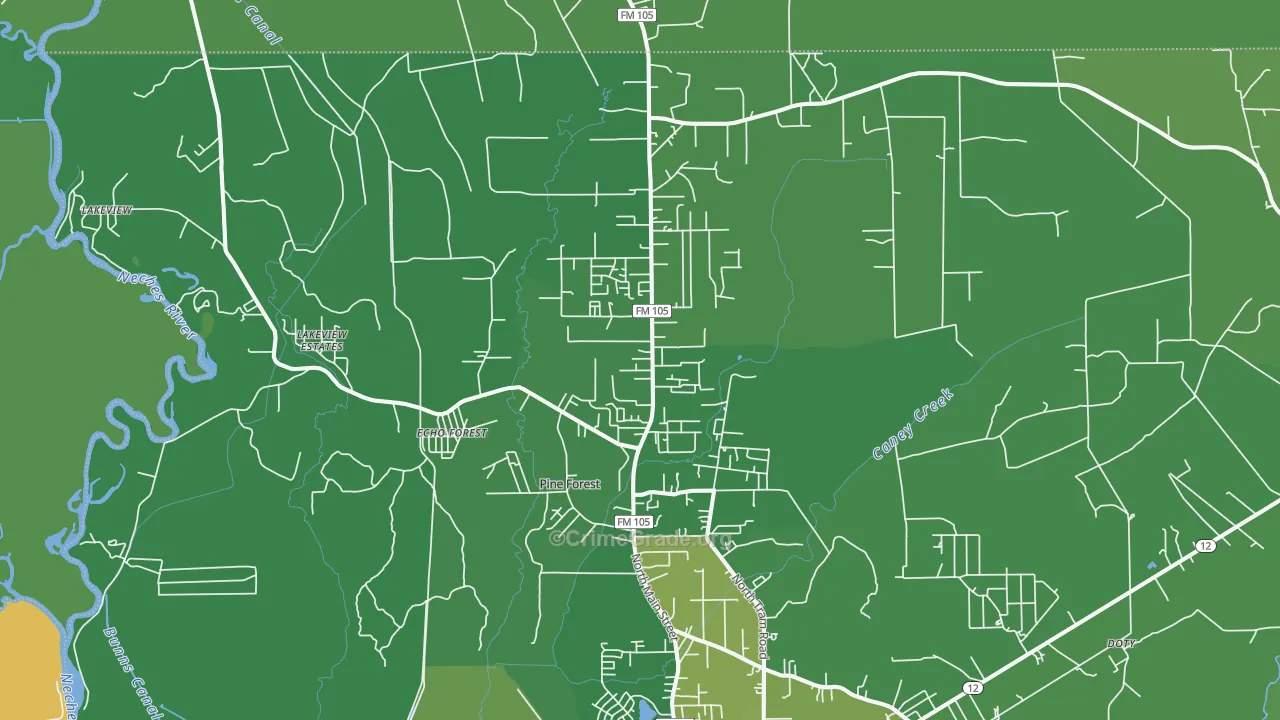 Pine Forest, TX Map of Vehicle Theft Rates