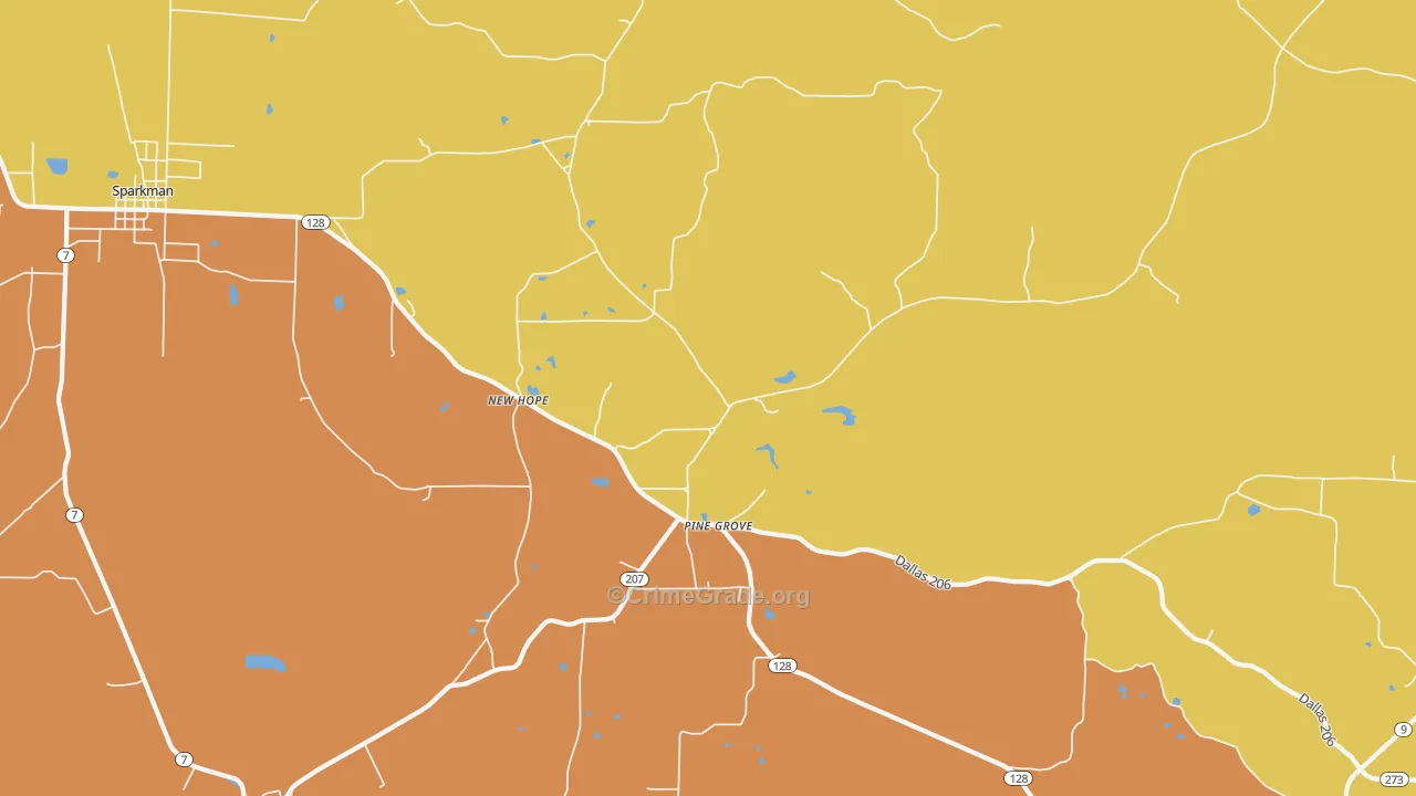 Pine Grove, AR Map of Vehicle Theft Rates