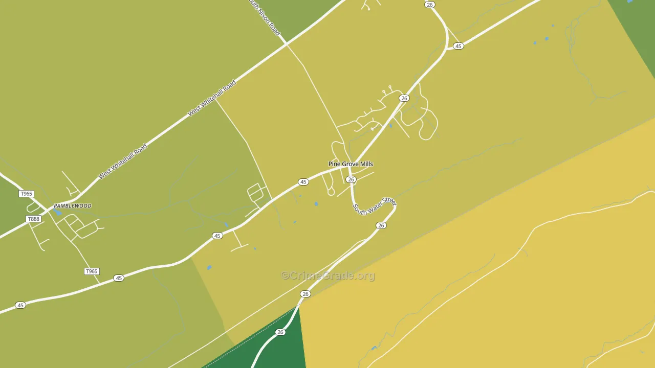 Pine Grove Mills, PA Map of Vehicle Theft Rates