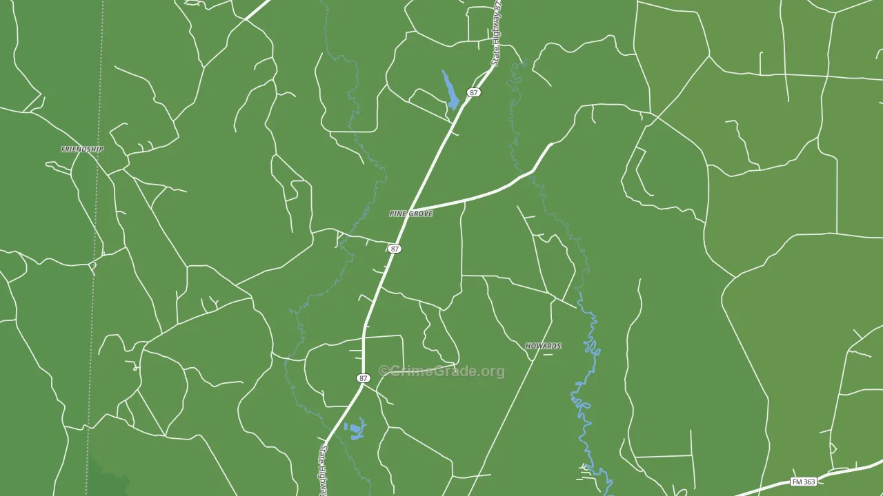 Pine Grove, TX Map of Vehicle Theft Rates