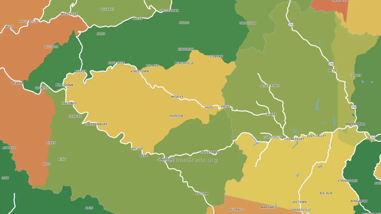 Pine Grove, WV Map of Vehicle Theft Rates