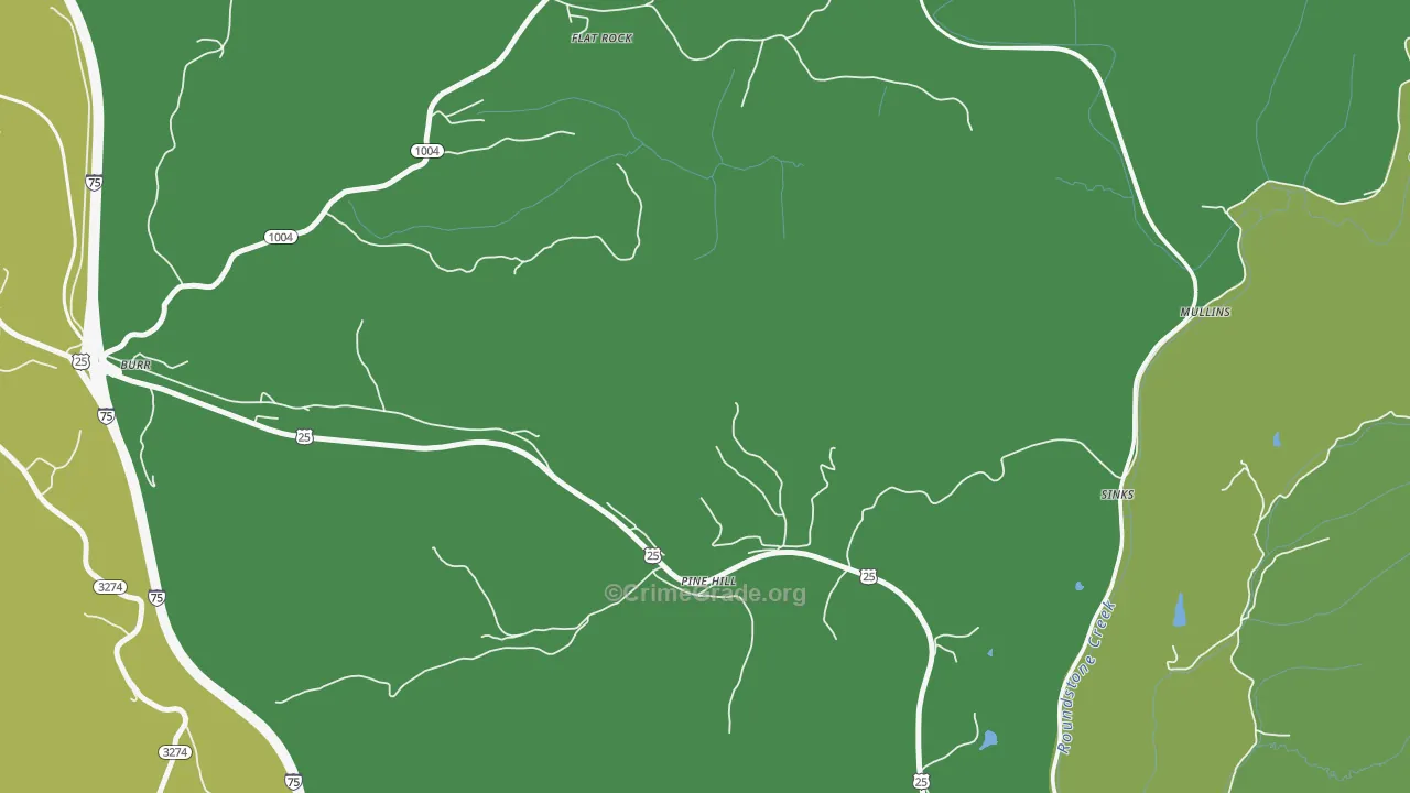 Pine Hill, KY Map of Vehicle Theft Rates