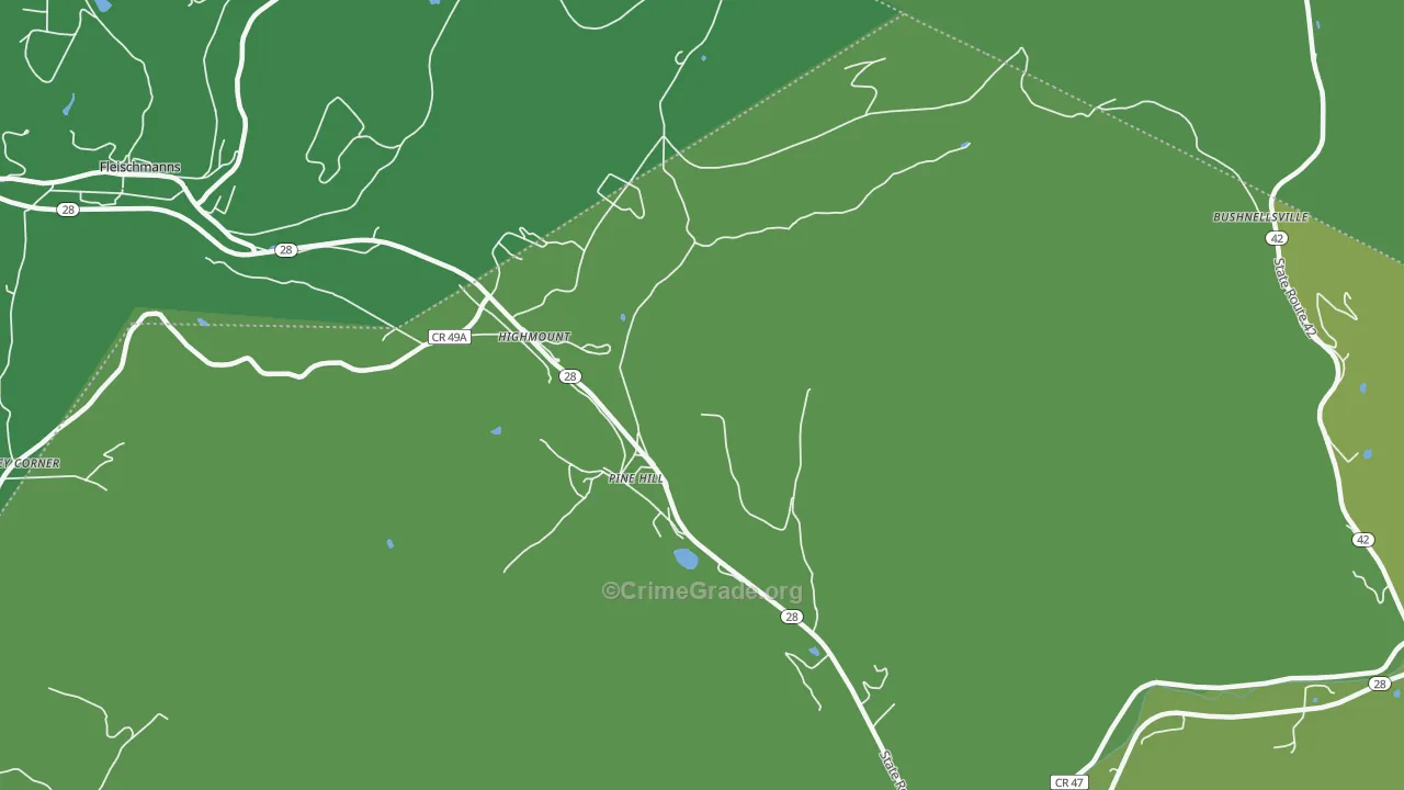 Pine Hill, NY Map of Vehicle Theft Rates