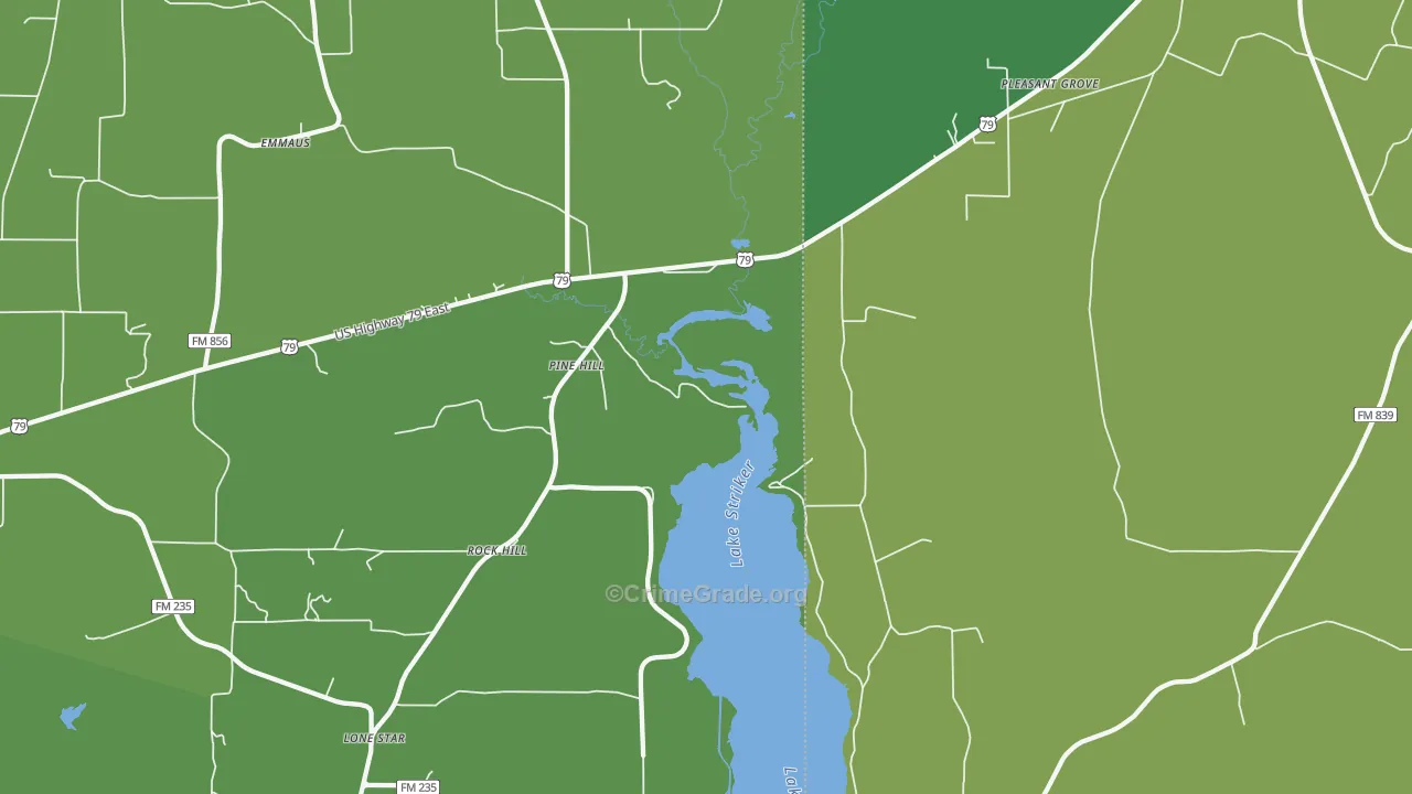 Pine Hill, TX Map of Vehicle Theft Rates