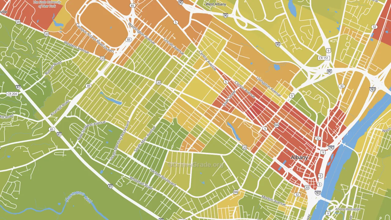 Pine Hills, Albany, NY Map of Vehicle Theft Rates