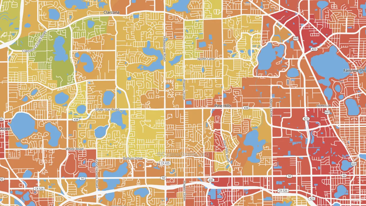 Pine Hills, FL Map of Vehicle Theft Rates