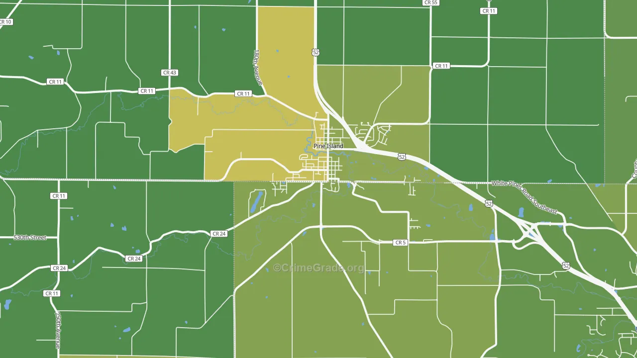 Pine Island, MN Map of Vehicle Theft Rates