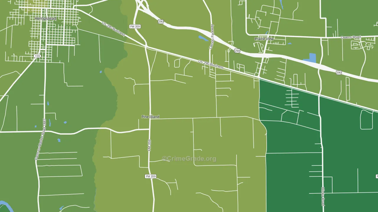 Pine Island, TX Map of Vehicle Theft Rates