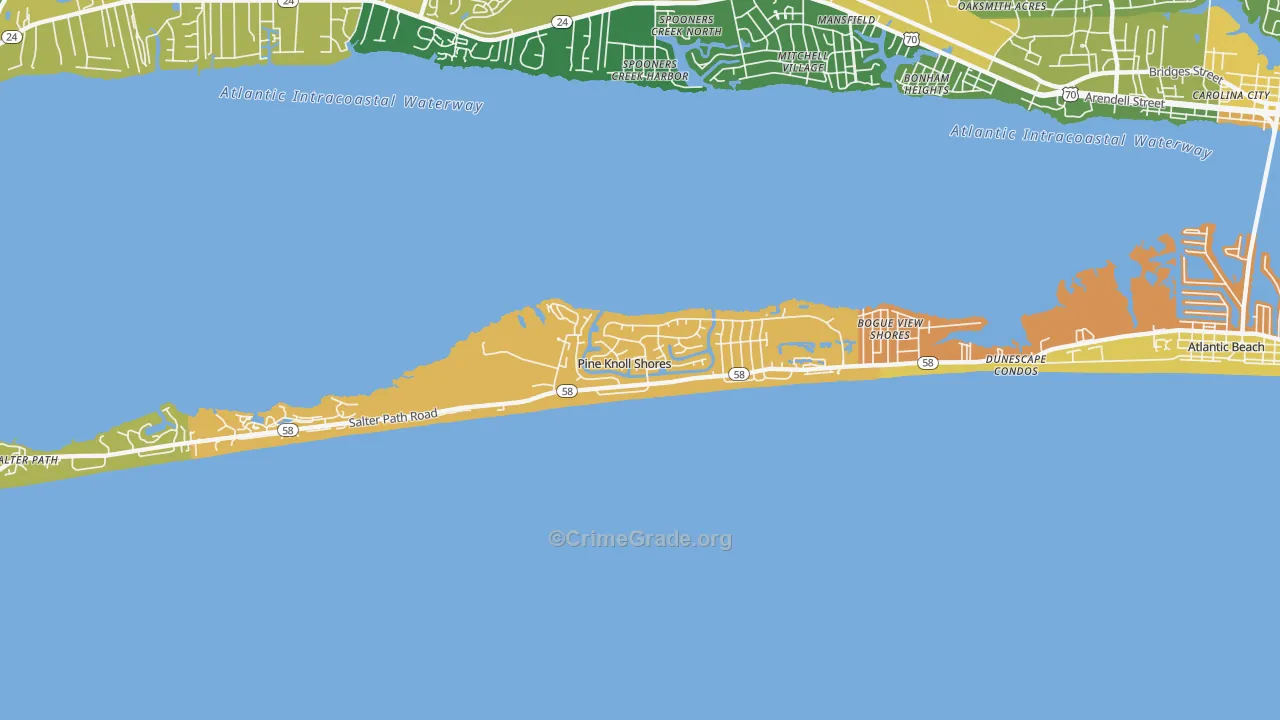 Pine Knoll Shores, NC Map of Vehicle Theft Rates